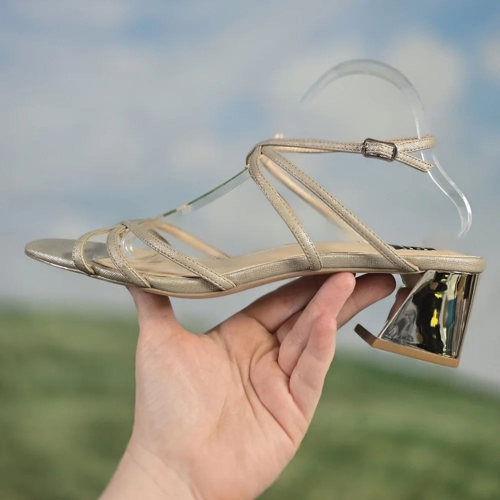 White House Black Market | Tillie elegant strappy ankle wrap mirror heels
